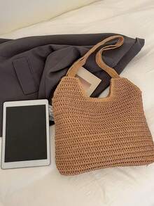 Large Capacity Woven Tote Bag For Women - Khaki - View 8