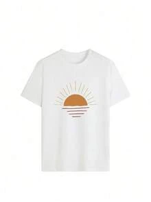 Camiseta de manga corta con cuello redondo y estampado versátil para mujer, nueva moda de verano, cómoda.Camiseta con Estampado, Top Blanco para Mujer, Top Negro - Blanco - Ver 3