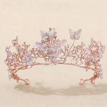 1件多色新娘蝴蝶花朵水钻合金巴洛克皇冠，适合婚礼、舞会、派对、日常佩戴 - 彩色 - 查看 13