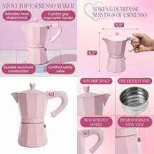 Paris  - Cafetera de café y café de estilo italiano y cubano con perilla de corazón icónica perfecta para un rico café expreso aromático hace hasta 6 tazas de espresso rosa - Rosado - Ver 1