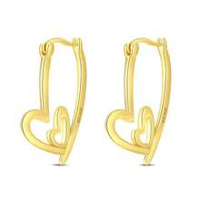 Bông tai bạc 925 mạ vàng hình trái tim đôi, bông tai ôm sát tai hình trái tim hở nhỏ nhắn dành cho nữ/bé gái, trang sức đeo hàng ngày. - Nhiều màu - Xem 8