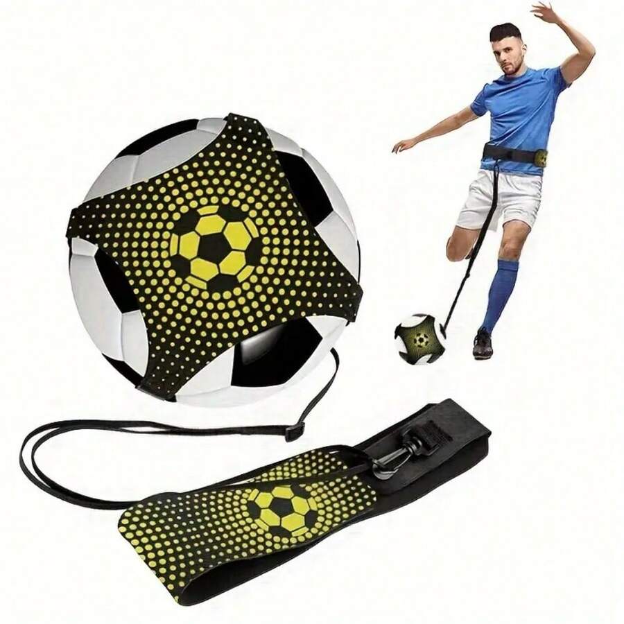 Entrenador de patadas de fútbol manos libres, bolsa de malabarismo de fútbol, ayuda de entrenamiento de fútbol, cinturón de práctica de fútbol de nailon duradero, adecuado para práctica de fútbol en solitario, equipo deportivo de fútbol, accesorios de fútbol y deportes al aire libre, cinturón de cintura ajustable, ¡mejora tus habilidades de fútbol! - Negro - Ver 1