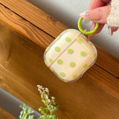 Korean Style Minimalist Semi-Transparent Yellow-Green Polka Dot + Hoop Earphone Case Compatible With AirPods Pro 3, New Pro 2, Cute Apple 4 Minimalist 3 Personalized 1/2 Generation Earphone Case For Women