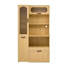 Highboard With Adjustable Shelves And Drawers, Kitchen Cabinet With Pull-Out Shelves And Ribbed Glass, Ideal For Dining Room, Living Room And Kitchen (Natural) - Khaki - View 12