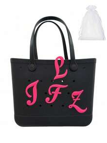 Artistic Pink Letter A-Z Beach Bag Accessories, Perforated Bag Decorations, Hawaiian Style, Diy Bag Accessories, Suitable For Beach Bags, Perforated Bags, Tote Bags, Eva Bags, Openwork Bags, Openwork Shoes, Perforated Shoes, Decorative Pendant Inserts, Personalized Tote Bag 3d Lettering, Diy Your Bag - Multicolor - View 8