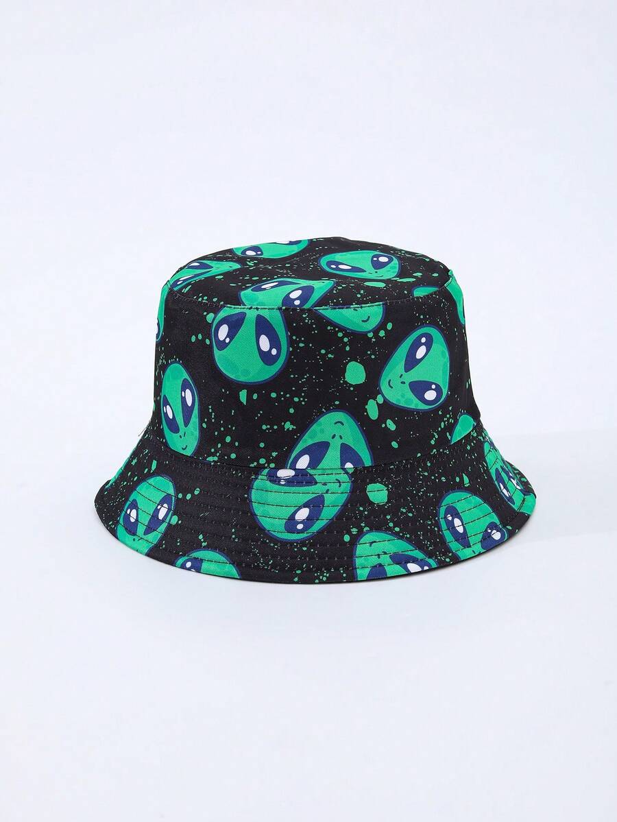 1pc Men's Fashionable Alien Digital Print Reversible Bucket Hat, Suitable For All Seasons Daily Wear - A - View 1