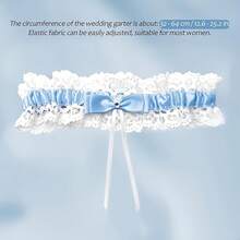 Elastic Wedding Lace Garter With Blue Ribbon - Jacquard Woven Lace-Up Design, Suitable For 15-23inch Thighs, Ideal For Weddings, Parties, And Special Occasions - Gift For Women (Blue/White), Wedding Accessory, Party Outfit, Decorative Lace Garter, Exquisite Lace Design - 白色 - 查看 1