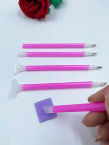 Bộ 4 bút chấm kim cương, đầu chấm 1/3/6/9, cán nhựa màu hồng 12.5cm, dụng cụ chấm và tô nhanh cho tranh thêu kim cương DIY. - Bút khoan - Xem 2