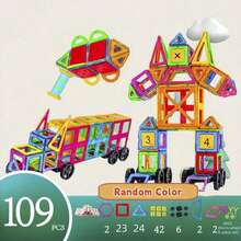 Bloques de construcción magnéticos de gran tamaño, juego de ladrillos magnéticos DIY, juego de construcción educativo, juguetes magnéticos STEM coloridos para niños y niñas, juego de construcción de diseñador, bloques de construcción, regalos para cumpleaños/fiesta/vacaciones (color aleatorio) (la imagen es solo para referencia), estudiante, papelería, útiles escolares - Multicolor - Ver 13