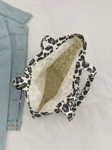 豹纹印花时尚单肩包，休闲帆布手提包，女士手提包，适合工作、购物、上学、户外活动、送礼 - 彩色 - 查看 4