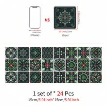 24 miếng gạch ốp tường tự dính phong cách Bohemian, giấy dán tường gạch men, decal dán tường bóng có thể tháo rời dùng cho việc cải tạo nhà bếp và phòng tắm, chống thấm nước, chịu nhiệt, kích thước 5.91*5.91 inch, giấy dán tường nhà bếp tự làm. - 24 chiếc / 15*15CM / 5.91*5.91in - Xem 15