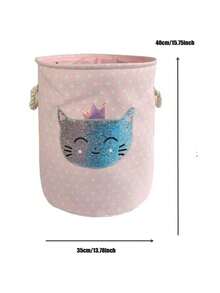 1 pieza Cesta de lavandería con diseño de gato con lentejuelas, cesta de almacenamiento plegable de tela - Rosa - Ver 3