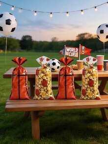 50 pièces Sacs-cadeaux thème basket-ball et football, avec des designs de basket-ball, football et soccer. Sacs d'emballage pour bonbons et biscuits. Sacs-cadeaux transparents thème sports. Sacs-cadeaux en plastique réutilisables pour fête d'anniversaire. Décoration de fête d'anniversaire à la maison. Convient pour la Coupe du monde, événements de vacances - Multicolore - Voir 7