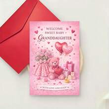 1/3 Sets Newborn Girl Welcome Card & Envelope Suitable For Nursery Decor, Baby Shower Gifts, Birth Announcement Baby Footprints, Gender Reveal Party - Multicolor - View 8