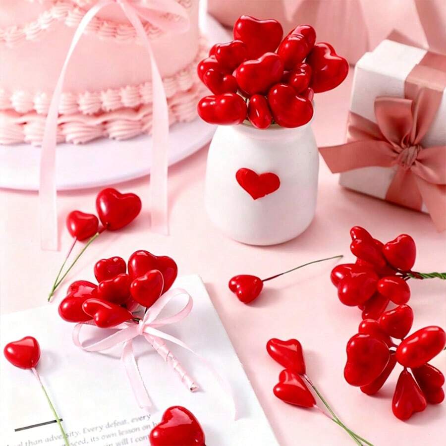 10pcs Red Heart Cake Decorations, Cake Toppers - Cake Insert - View 1
