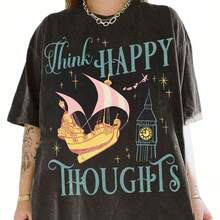 Pan Think Happy Thoughts Shirt, Vintage   Peter Pan T-Shirt,   Fairies T-Shirt, Neverland Shirt, Disneyland Famil - 黑色 - 查看 1