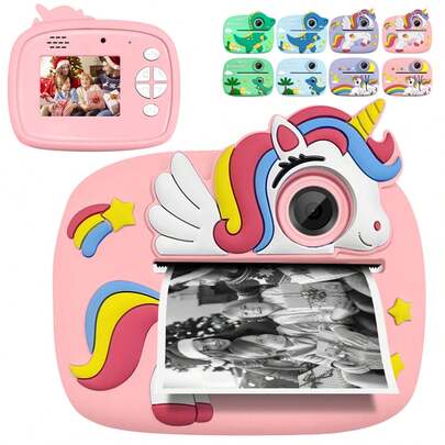 Pink Unicorn Children's Instant Print Camera, Dual Lens Selfie Camera, 1080P HD Video Recording, Time-Lapse Photography, Cultivate Children's Imagination And Creativity, Portable Toy Camera, Suitable For 3-12 Years Old, Best Gift For Birthday, Holiday, Travel, Christmas And New Year