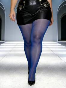 1双Y2K加大码透明蓝色亮面紧身裤，性感可爱风格，适合女性日常通勤、派对、春秋季穿着。 - 彩色 - 查看 3