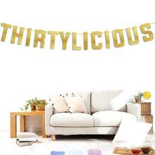 Banner lấp lánh Thirtylicious - Banner chúc mừng sinh nhật lần thứ 30 - Trang trí kỷ niệm 30 năm ngày cưới - Trang trí tiệc sinh nhật cột mốc - F-Flash Vàng - Xem 2
