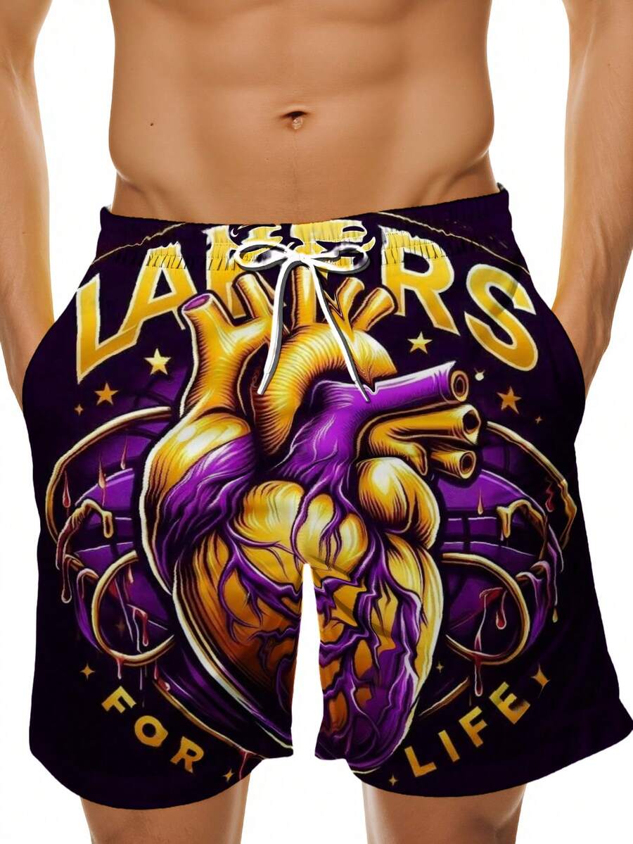Lakers For Life Heart Design Basketball Shorts Men's Athletic Wear Purple Gold Team Spirit Sportswear - 彩色 - 查看 1