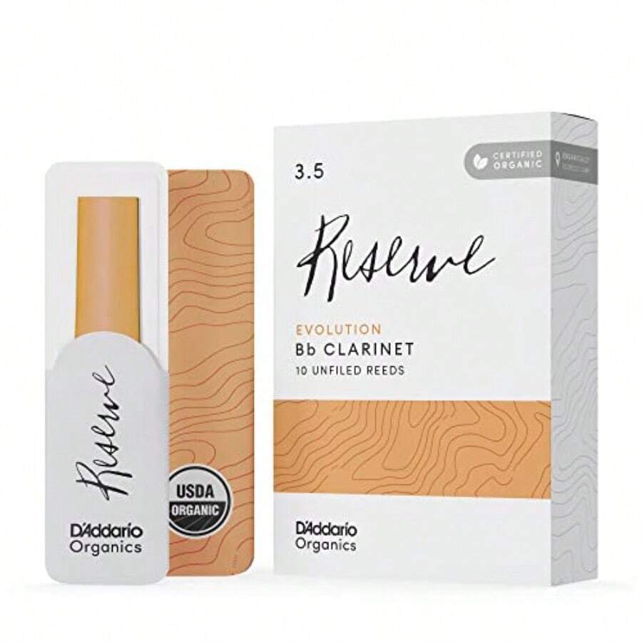 Orgánico Reserve Evolution Bb Cañas para Clarinete - Cañas Clarinete - La Primera y única Caña Ecológica - 3.0 Fuerza 10 Paquete - Dorado - Ver 1