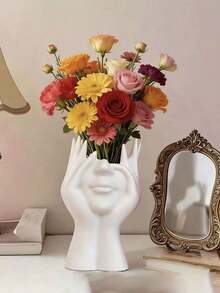 2pcs Artistic Face Storage Vase, Makeup Brush Storage Bucket, Brush And Brush Set, Stationery Storage, A Must-Have For The Vanity Table, Say Goodbye To Messy Desks, Make Storage An Art Form, Suitable For Vanity Tables, Desks, Entrance Halls, Bedside Cabinets, Unique And Practical, An Excellent Gift For Friends, Colleagues, Family Members, And Friends. - A - View 7