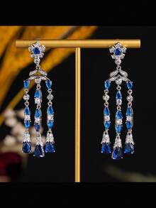 1 Đôi bông tai nữ thời trang dáng dài, thiết kế tua rua + dây tua rua + bóng bẩy, quà tặng ngày lễ, phụ kiện sang trọng thanh lịch cho tiệc cưới, quà tặng cho quý cô. - bông tai - Xem 16