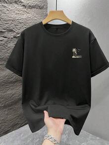 1 Piece Graphic Print T-Shirt, Summer Beachwear, Loose Fit Short Sleeve T-Shirt. This T-Shirt Has A Casual, Vacation-Style Design, Perfect For Beach Getaways As Well As Everyday Wear. - 黑色 - 查看 2