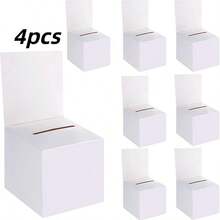 4pcs Raffle Box, Voting Box, Suggestion Box With Slot, Cardboard Raffle Box, With Removable Title Board, Suitable For Collecting Business Cards, Voting And Contests - White - View 7