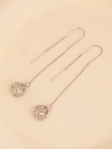 1 Đôi bông tai đính đá rỗng thời trang, thanh lịch - Bạc - Xem 3