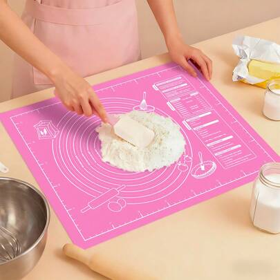 1pc Pink Pastry Mat, EVA Kneading Mat, Counter Mat With Measurement, Non-Stick And Anti-Slip, Suitable For Home, Kitchen, Hotel To Make Cookies, Biscuits, Pizza, Cakes, Ideal For Mother's Day, Easter, Thanksgiving, Valentine's Day, Essential Baking Tool, Baking Kneading Mat
