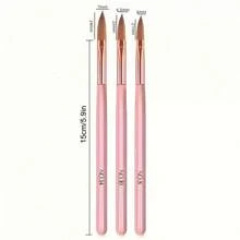 3支装亚克力美甲刷套装 - #8/10/14 貂毛亚克力美甲刷，粉色手柄，专业亚克力粉刷，适用于亚克力美甲延长和3D美甲雕刻 - 杏色 - 查看 8