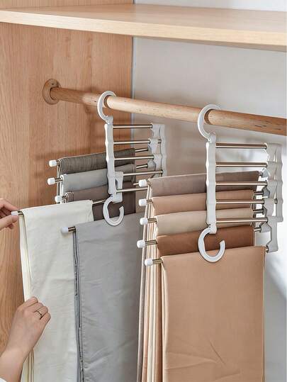 1/2 chiếc giá treo quần nhiều tầng đa năng - Tiết kiệm không gian, thiết kế gấp gọn, sắp xếp tủ quần áo hiệu quả. Giá treo quần nhiều tầng bằng nhựa phù hợp với quần jean, quần legging và quần thường ngày. Giá treo quần gia đình, không đường may, chống trượt.