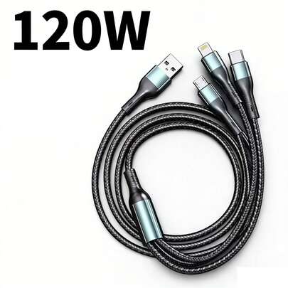 Cable de carga trenzado 3 en 1, cable cargador universal con puertos Type-C, Micro USB y Lightning para iPhone 17/16/14, teléfonos Android y talla grande dispositivos
