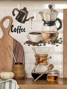 1pc Removable Waterproof PVC Wall Sticker, Coffee Machine, Coffee Beans, Coffee Cup Decor, Suitable For Cafe, Living Room, Study, 11.8*15.3inch - D - View 11