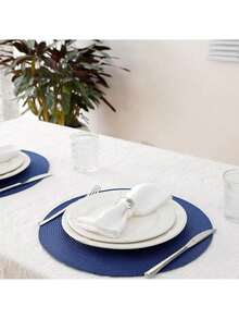 Mother'S Day Gift1Pc Handmade Woven Pink PP Placemat, 4.72 Inch Round Woven Coaster, Decorative Mat, Best Seller, Available In Multiple Colors, Table Mat, Wrinkle-Resistant Placemat, Suitable For Birthday, Housewarming, Celebration, Holiday Party, Family Gathering And More Occasions. - Navy Blue - View 8