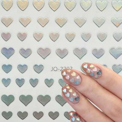 1 Stück holografische Laser Herz Nagel Aufkleber, süßes Mädchen Nail Art Deko DIY Material, 3D geprägt wasserfest langanhaltend, attraktive süße Mädchen Nail Art