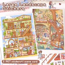 2 Sheets 27.5*21cm Large Size Miniature Scene Stickers, 2 Pattern Options, Includes 2 Sheets Pet Stickers + 1 Sheet Scene Cardboard + 1 Sheet Reference, Suitable For Christmas, New Year, Holiday Party, Gifts, Envelopes, Cards DIY Decoration, PVC Sticker Scrapbook Supplies Scrapbooking - Cartoon Landscape Stickers - View 12