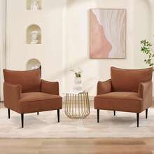 Silla de acento estilo mediados del siglo, cómoda silla de tela de corduro con reposabrazos y patas metálicas, sofá pequeño moderno para sala, dormitorio, oficina y estudio - Naranja - Ver 4