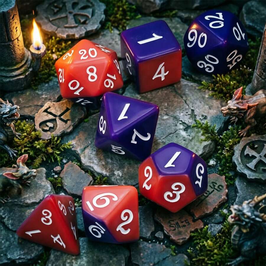 16mm 7pcs/Set Multi-Faceted Dice Set, Pink & Purple Color, White Numbering, Ideal Gift For Christmas, Halloween And Yard Games - 粉紅紫配色 - 查看 1