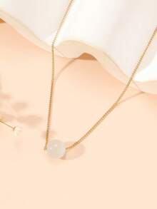 1 pieza Collar elegante de piedra de ojo de gato natural, collar de cuentas reflectante que cambia de color, accesorio versátil, lindo y alegre para uso diario como regalo para mujeres - Collar de ojo de gato - Ver 4