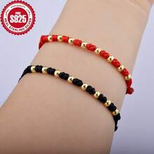 925纯银幸运串珠手链，黑红绳，手工饰品 - 銀色 - 查看 2