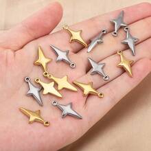 5 mặt dây chuyền hình thánh giá và ngôi sao bằng thép không gỉ mạ vàng, thích hợp để tự làm vòng cổ, vòng tay, bông tai. - Mặt dây chuyền hình ngôi sao bằng thép không gỉ - Xem 8