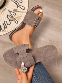 Ximi Ruo Koreanischer Stil lässige flache Pantoletten, offene Zehenpartie, gewebte römische Sandalen für Frauen, geeignet für Frühling, Sommer, Strand, Urlaub, passend zu Kleidern, braune Farbe - Kaffeebraun - Übersicht 5