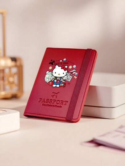 SANRIO 1pc Travel Passport Holder With Printing, Multi-Card Slots Passport Cover With Boarding Pass Holder, Cute Travel Accessory For Women