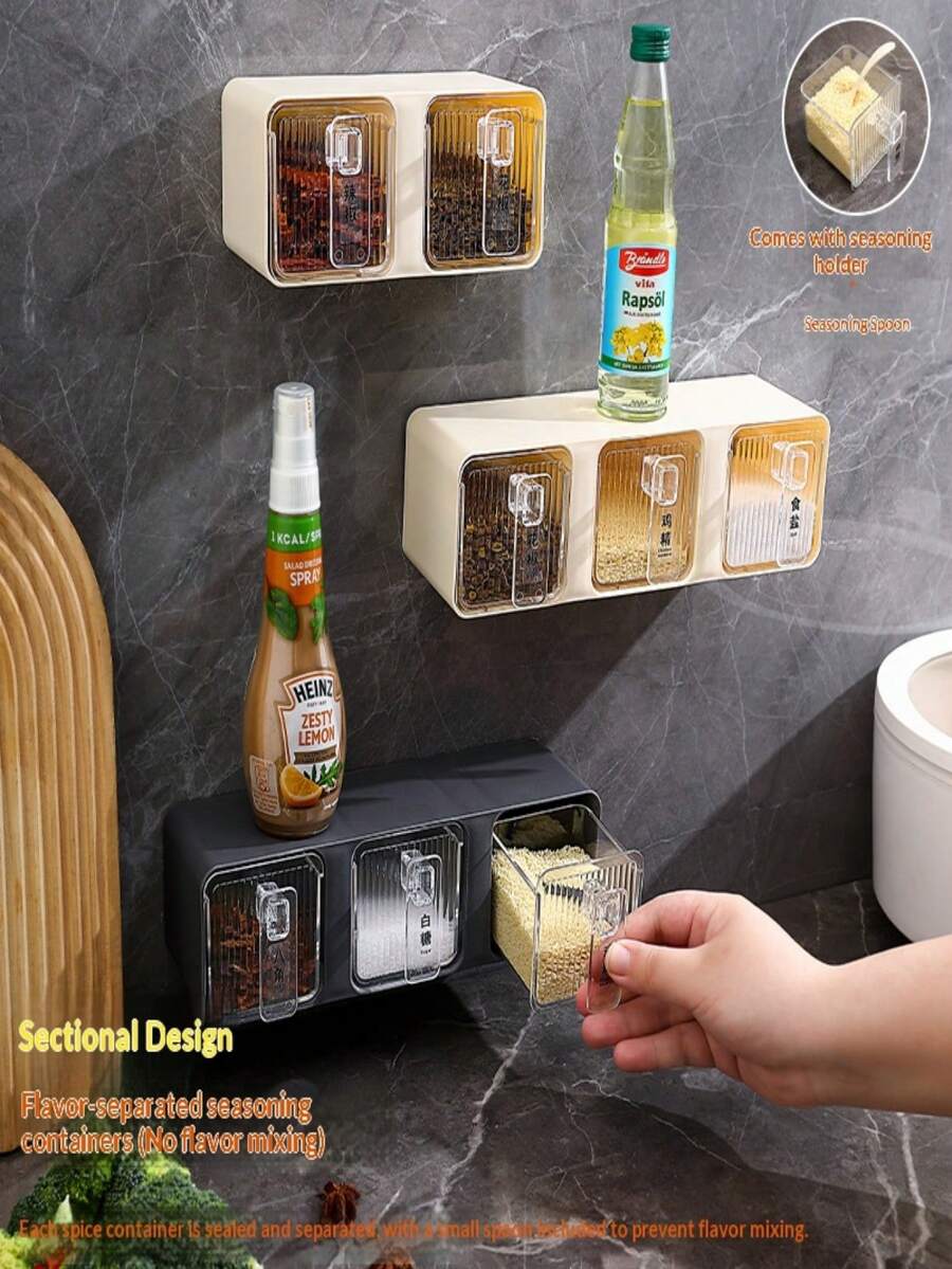 Wall-Mounted Spice Rack, Kitchen Storage Organizer, Condiment Jars Holder, Multi-Function Seasoning Box - Multicolor - View 1