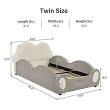 YOGLAD Twin Size Cloud Shape Guardrail Bed, Cute Cartoon PU Leather Upholstered Bed With High Side Rails & Rounded Edges, Waterproof Easy Clean Platform Bed With Storage Pocket For Books, Modern Lovely Low Profile Bed Frame For Bedroom - 米色 - 查看 2