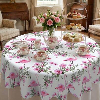 1 Khăn trải bàn tròn họa tiết chim hồng hạc và hoa tinh tế, chất liệu polyester đa năng, chống thấm nước, chống bám bẩn, chống dầu mỡ, không nhăn, bền chắc, phù hợp cho mọi dịp, trang trí nhà cửa và phòng ăn quanh năm, phụ kiện không thể thiếu cho gia đình và tiệc tùng, khăn trải bàn trang trí nhà cửa, nhà bếp, đám cưới, trung tâm bàn tiệc cưới, trang trí phòng, trang trí cổ điển, mùa tốt nghiệp, Ngày của Mẹ, mùa cưới, tiệc mừng em bé.