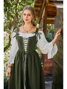 Women's Renaissance Costume Medieval Lace Up Corset Dress Puff Sleeve Peasant Dress - Purple - View 11