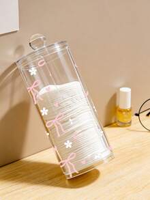 Caja de almacenamiento de plástico transparente con estampado de lazo rosa, organizador de maquillaje para escritorio, caja de almacenamiento de cosméticos transparente - Caja de almacenamiento de tocador moderno con tapa, organizador de tocador de baño, adecuado para brochas de maquillaje - Multicolor - Ver 6